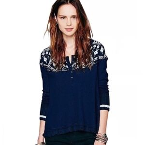 WE THE FREE (FREE PEOPLE) Cabin In The Woods Blue Thermal Lace Top / Size Large